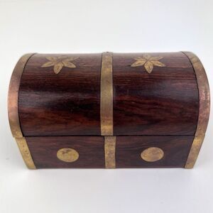 Vintage hand made wood  and brass shaped Lidded trinket box jewellery box